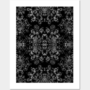 Grey and Black Abstract Mandala Pattern Posters and Art